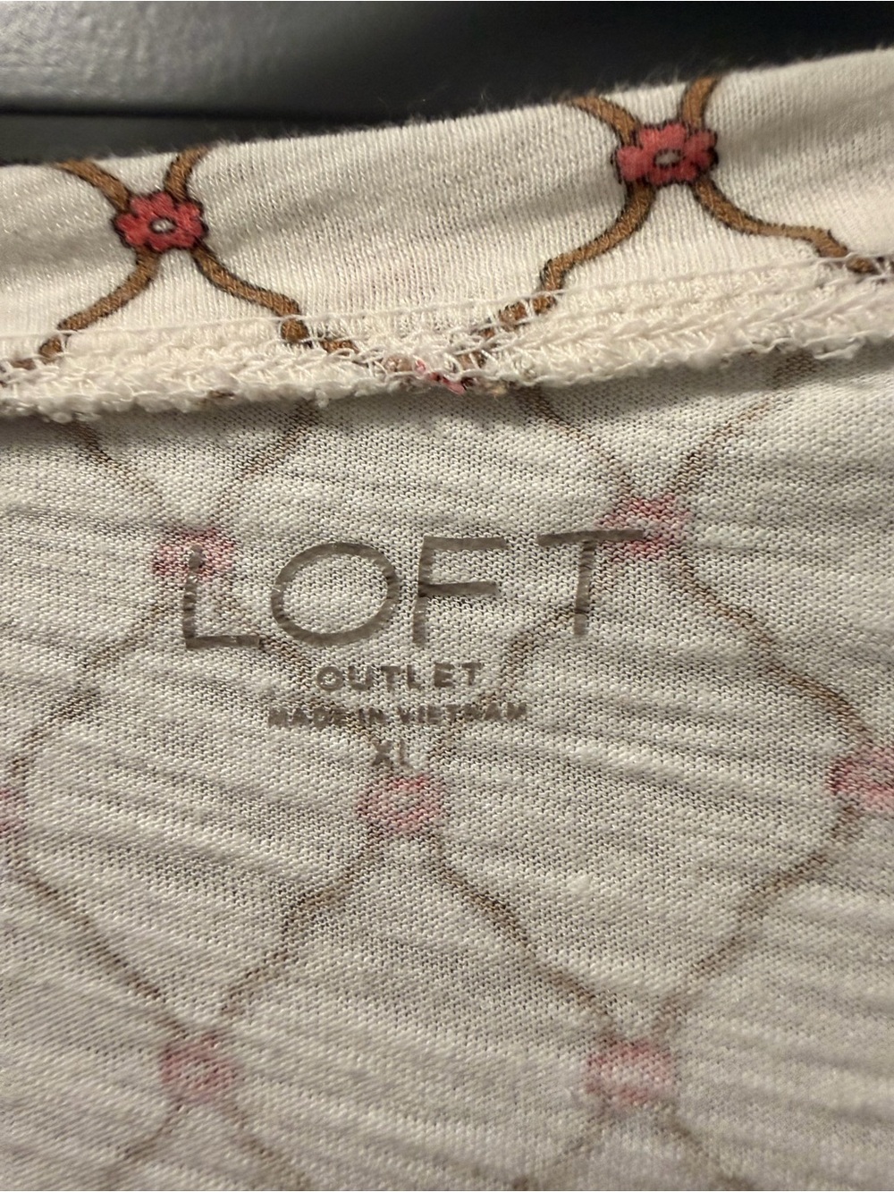 LOFT Cream and Red Long-Sleeve Lattice Print Top - Picture 3 of 7